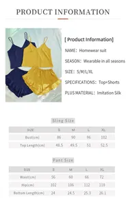 Detailed size chart for imitation silk two-piece sleepwear set showing S to XL measurements