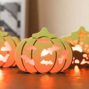 Halloween pumpkin lantern mold with LED warm light and bat hollow design for decorations