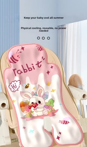 Pink cooling gel pad with rabbit print for baby high chairs for summer heat relief