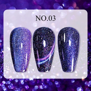 Detail of long purple cat eye nails with holographic shimmer and magnetic effect NO.03