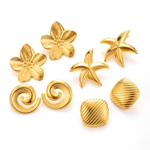 Minimalist gold starfish and floral geometry titanium steel earrings set for women