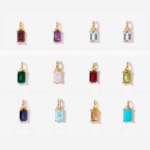 18K gold plated titanium rectangle necklace with 12 colorful monthly birthstones