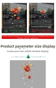 Détail de stickers de Noël avec boules rouges et flocons de neige pour vitrines