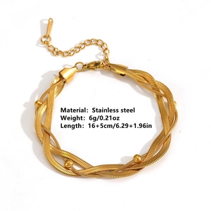 Bracelet multicouche en acier inoxydable plaqué or 18 carats avec perles métalliques