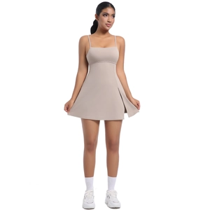 Tennis dress detail with spaghetti straps, square neckline and stylish side slit