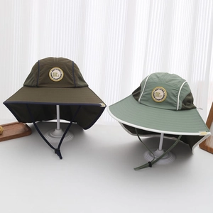 Detail of kids sun hats with breathable side mesh and adjustable chin straps