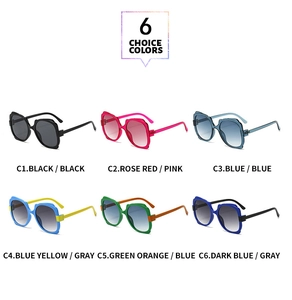 Group display of butterfly frame sunglasses in six vibrant colors for outdoor sun protection