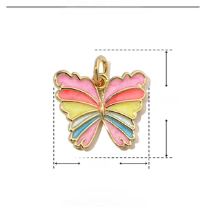Detail view of 16x16mm butterfly charm showing dimensions and colorful enamel finish