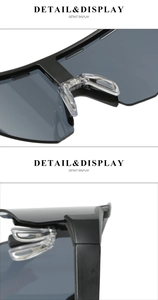 Close-up of comfortable transparent silicone nose pads on black cycling sunglasses