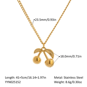Detailed dimensions of 18K gold cherry pendant necklace in stainless steel