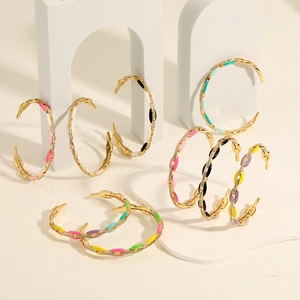 Fashion Geometric Copper Open Bangle For Women Gold Plated Colorful Enamel Zirconia Inlaid Luxury Trendy Jewelry Bracelet
