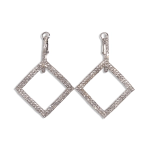Elegant geometric rhodium plated square hoop earrings with sparkling crystal pavé stones