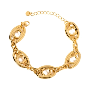 Gold stainless steel chunky Cuban chain bracelet set with hollow eye design for women
