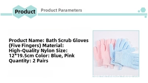 Detailansicht der Nylon-Peeling-Badehandschuhe mit Maßen von 12 mal 19,5 cm