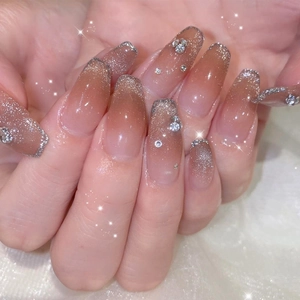 Französisch Farbverlauf Nagelclips Mit Silber Glitzer Strass Luxus Nude Rosa Sarg Falsche Nägel Für Damen Täglich Party Tragbar Nagelspitzen