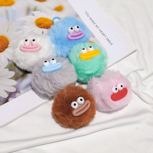 Funny furry pom pom keychains with cute ugly sausage lips in six vibrant colors