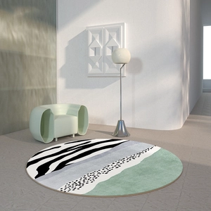 Tapis rond moderne avec motifs abstraits zébrés et verts pour un salon élégant minimaliste