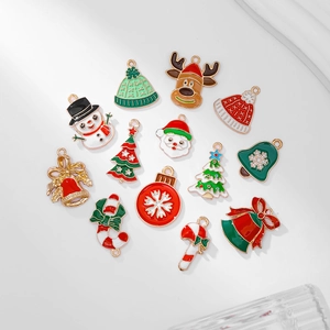 Set of 12 Christmas enamel charms including Santa, snowman and reindeer for DIY jewelry
