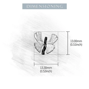 Technical drawing showing 13mm dimensions of the handmade silver butterfly stud earring