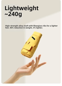 Lightweight yellow 6-fold mini umbrella weighing 240g with durable fiberglass ribs