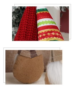 Detailansicht der Strickwaren und gemusterten Texturen der Weihnachtsgnom-Anhänger
