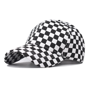Checkerboard Baseball Cap Pure Cotton Checkered Print Adjustable Outdoor Sun Hat Retro Streetwear For Men Women