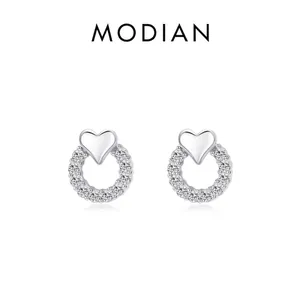 Boucles d'oreilles cœur en argent 925 avec accents étincelants en oxyde de zirconium