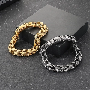 Bracciale da uomo in acciaio inossidabile con catena a cesto e trama martellata punk