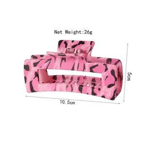 Pink leopard print resin claw clip 10.5cm large rectangular hair accessory for women