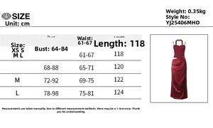 Detailed size chart for lace slip dress featuring bust, waist, and length measurements