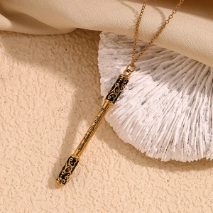 Monkey King Golden Cudgel Pendant Necklace 18K Gold Plated Stainless Steel Mythical Weapon Design Hip Hop Jewelry For Men