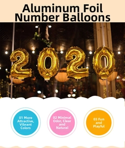 Golden 2020 number foil balloons set for New Year party decoration with metallic shine