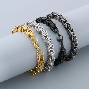 Men's Byzantine Chain Bracelet Stainless Steel Handmade Retro Hip Hop Punk Style Heavy Metal Jewelry Accessory