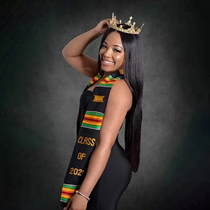 Black Kente graduation stole with red yellow green stripes for Class of 202X
