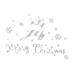 Silver mirror Christmas wall decals set featuring reindeer, snowflakes, and stars