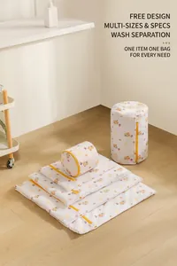 5-piece laundry wash bag set with cute bear print and yellow zippers in laundry room