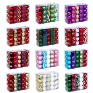 40er Set 6cm Weihnachtskugeln mit Mustern und Glitzer in transparenter Box verpackt