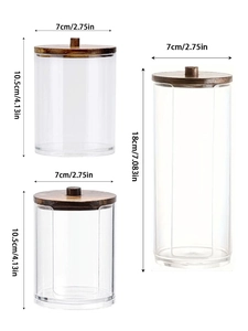 Size comparison chart for round transparent storage jars with dark wood lids