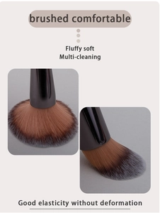 Detail of fluffy soft makeup brush bristles with comfortable elastic synthetic fibers