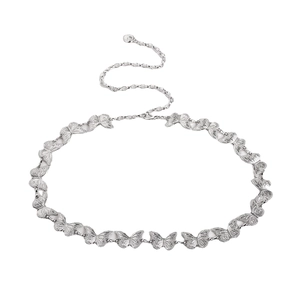 Silver butterfly chain belt for women with adjustable metal links and lobster clasp