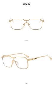Detailansicht der quadratischen Gold-Metallbrille mit Front- und Seitenperspektive