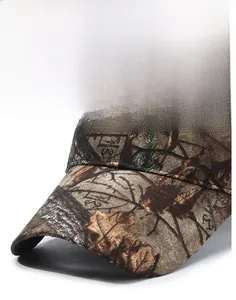 Close-up of the curved peak and camouflage leaf patterns on this durable outdoor cap