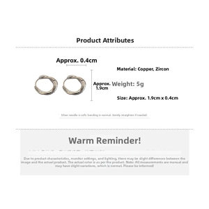 Detailed size specifications of silver twisted hoop earrings with copper and zircon