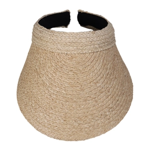 Minimalistischer Raffia Stroh Sonnenschirm mit breiter Krempe und schwarzem Elastikband