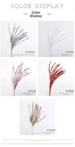 Glittery 60cm artificial floral stems in silver gold pink for Christmas DIY decor