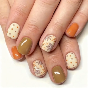Press On Nails ABS Plastic Maple Leaf Polka Dot Autumn Design Elegant Fashion Medium Square For Women