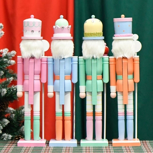 Handcrafted 50cm macaron colored wooden nutcrackers figurines for festive home decoration