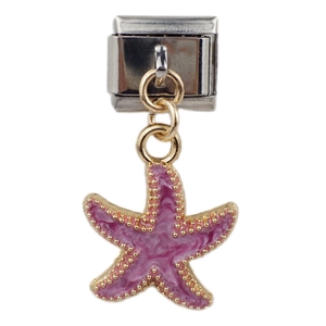 Close-up of purple starfish charm with gold beads for Italian modular bracelet