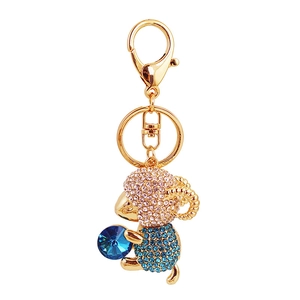 Cute crystal sheep keychain for women bags featuring pink and blue faceted crystals