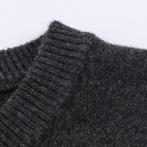 Dark grey knitted cardigan with bow embroidery and soft mohair texture in Korean style
